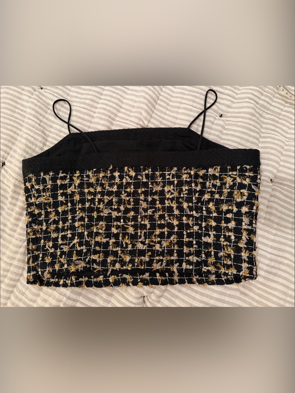 Endless Rose Tweed Crop Cami with Gold Button Detail - Black & Gold - Picture 3 of 3